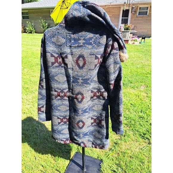 Vintage Billabong Women's Medium Coat Navajo Pattern Hooded Wool Blend Toggle Co - Picture 5 of 11